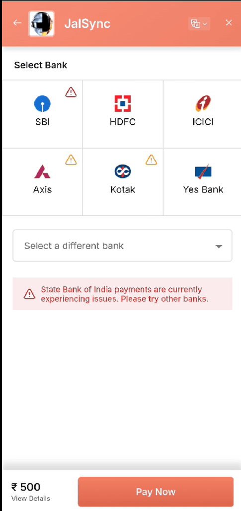 Selecting Bank On Razorpay